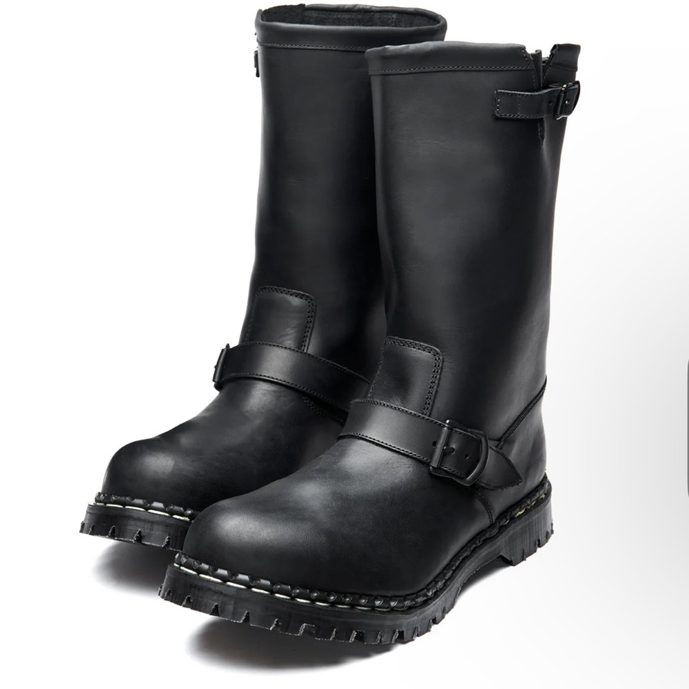 Gripfast Solovair Biker engineer black leather greasy matte steel toe boots